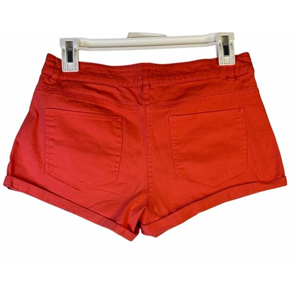 Forever 21 Womens Y2K Stretchy Mini Shorts Coral Sz S Denim Streetwear - Picture 2 of 7